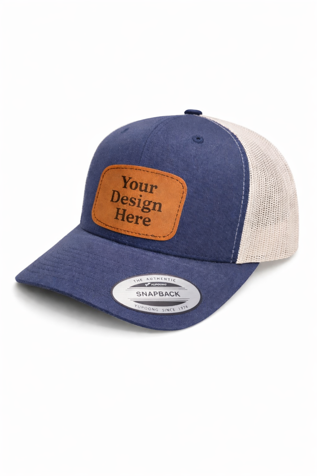 Custom Engraved Logo Leather Patch Snapback Trucker Hat
