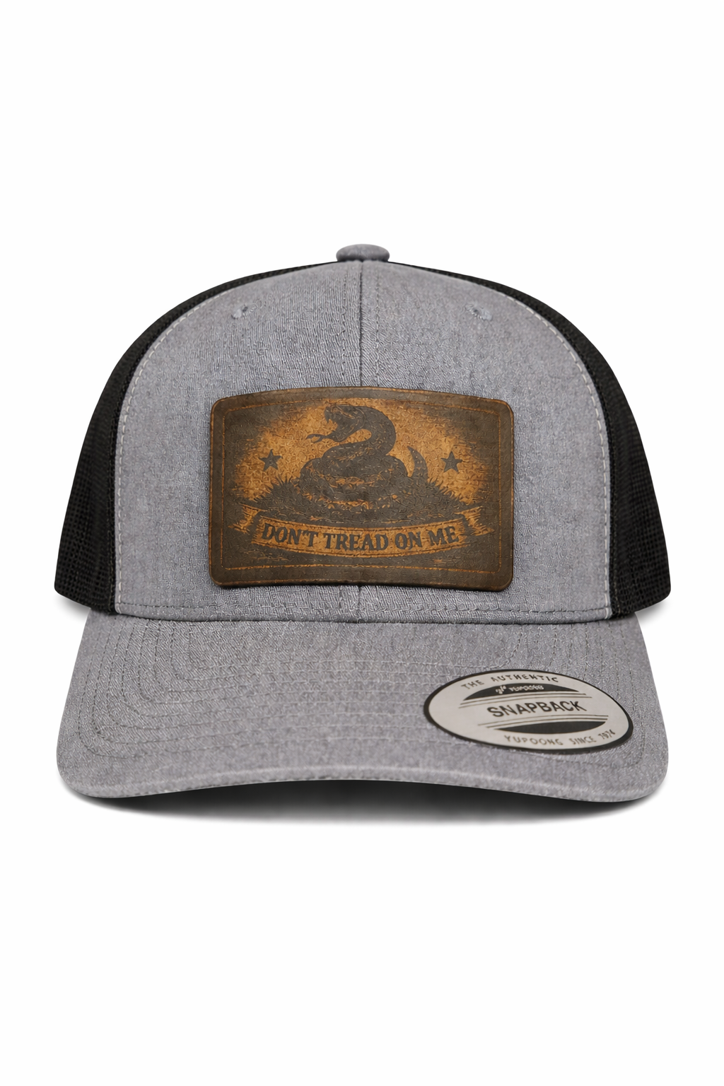 Gadsden Laser Engraved Leather Snapback Trucker Hat