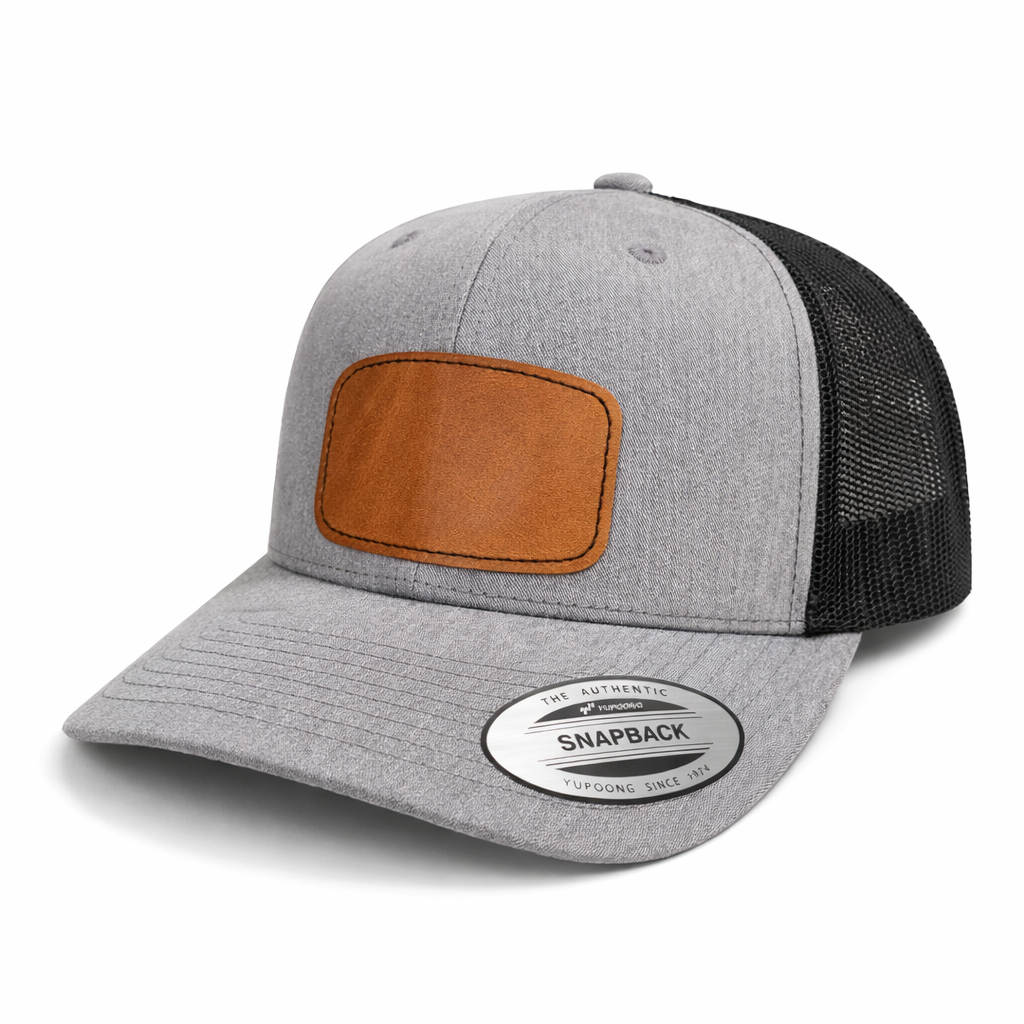 Custom Engraved Logo Leather Patch Snapback Trucker Hat
