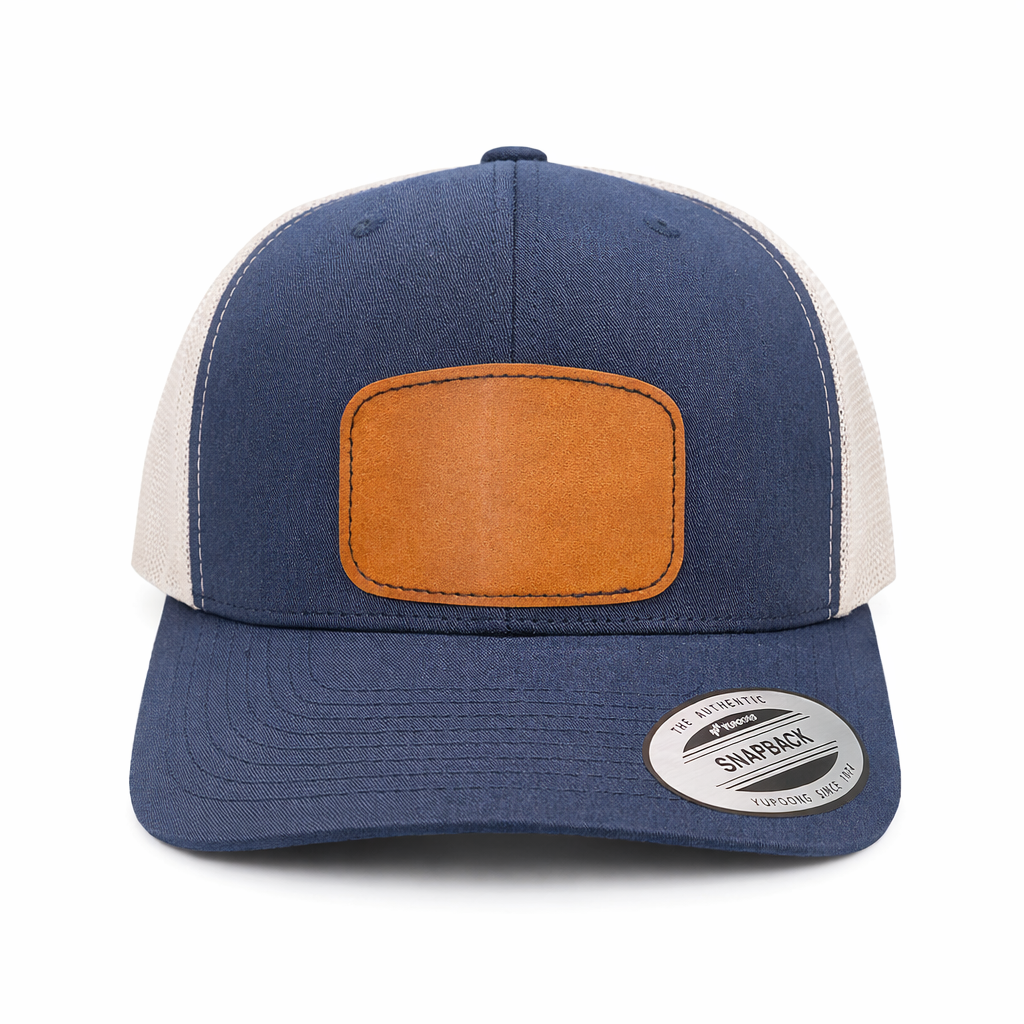 Custom Engraved Logo Leather Patch Snapback Trucker Hat