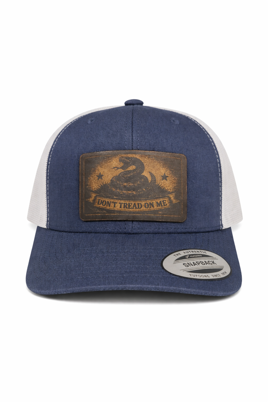 Gadsden Laser Engraved Leather Snapback Trucker Hat
