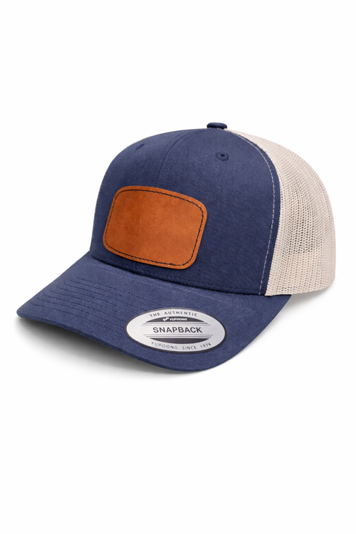 Custom Engraved Logo Leather Patch Snapback Trucker Hat