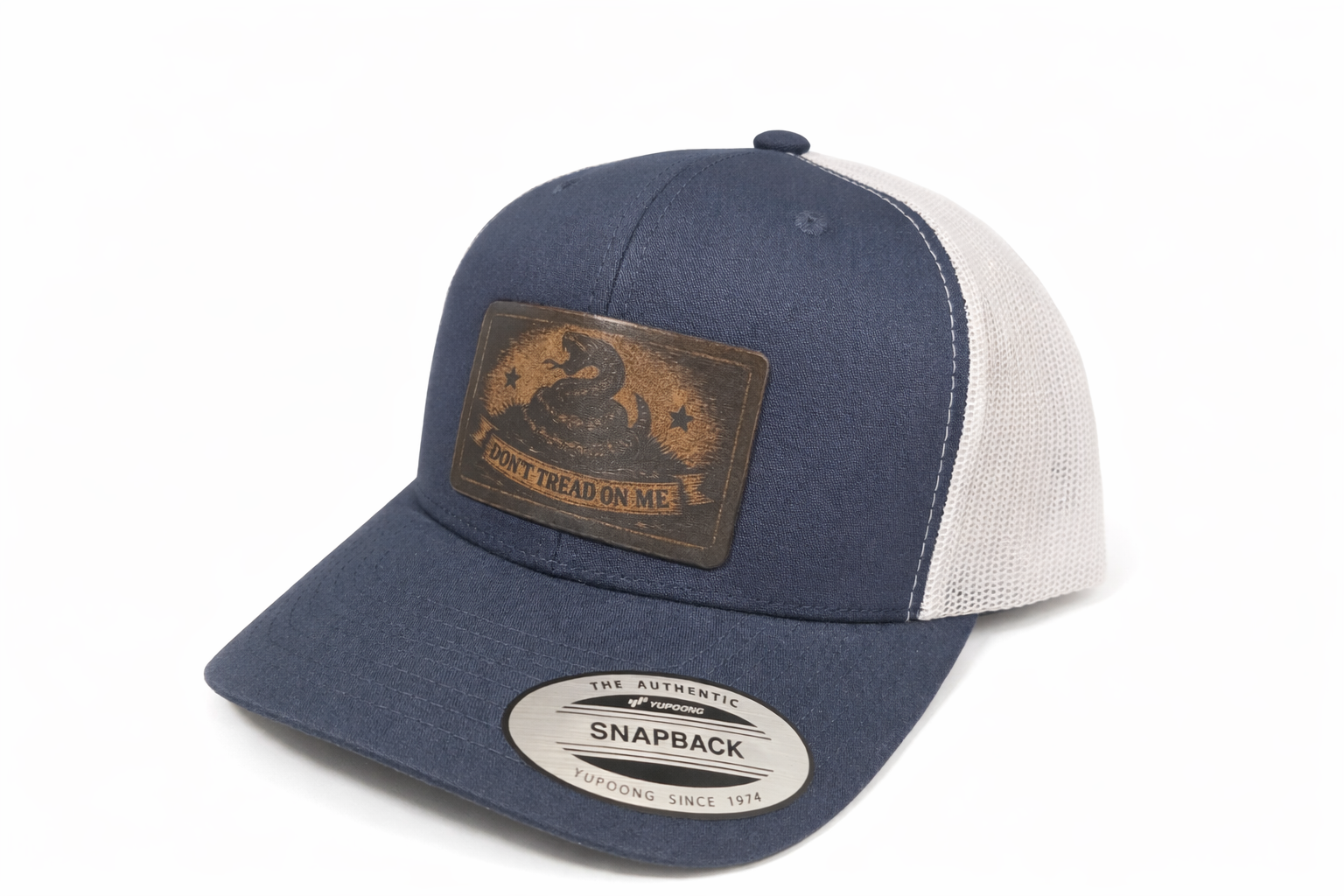Gadsden Laser Engraved Leather Snapback Trucker Hat